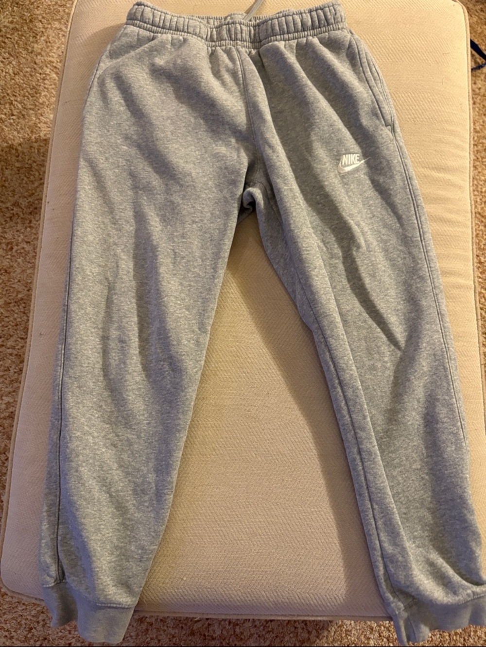 Nike Mens Gray Fleece Joggers with White Logo